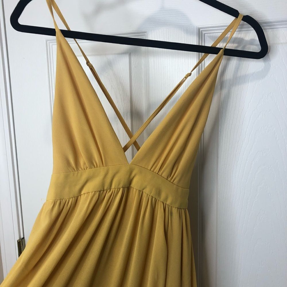 Windsor yellow thin spaghetti strap maxi prom homecoming dress, size small - Picture 5 of 16